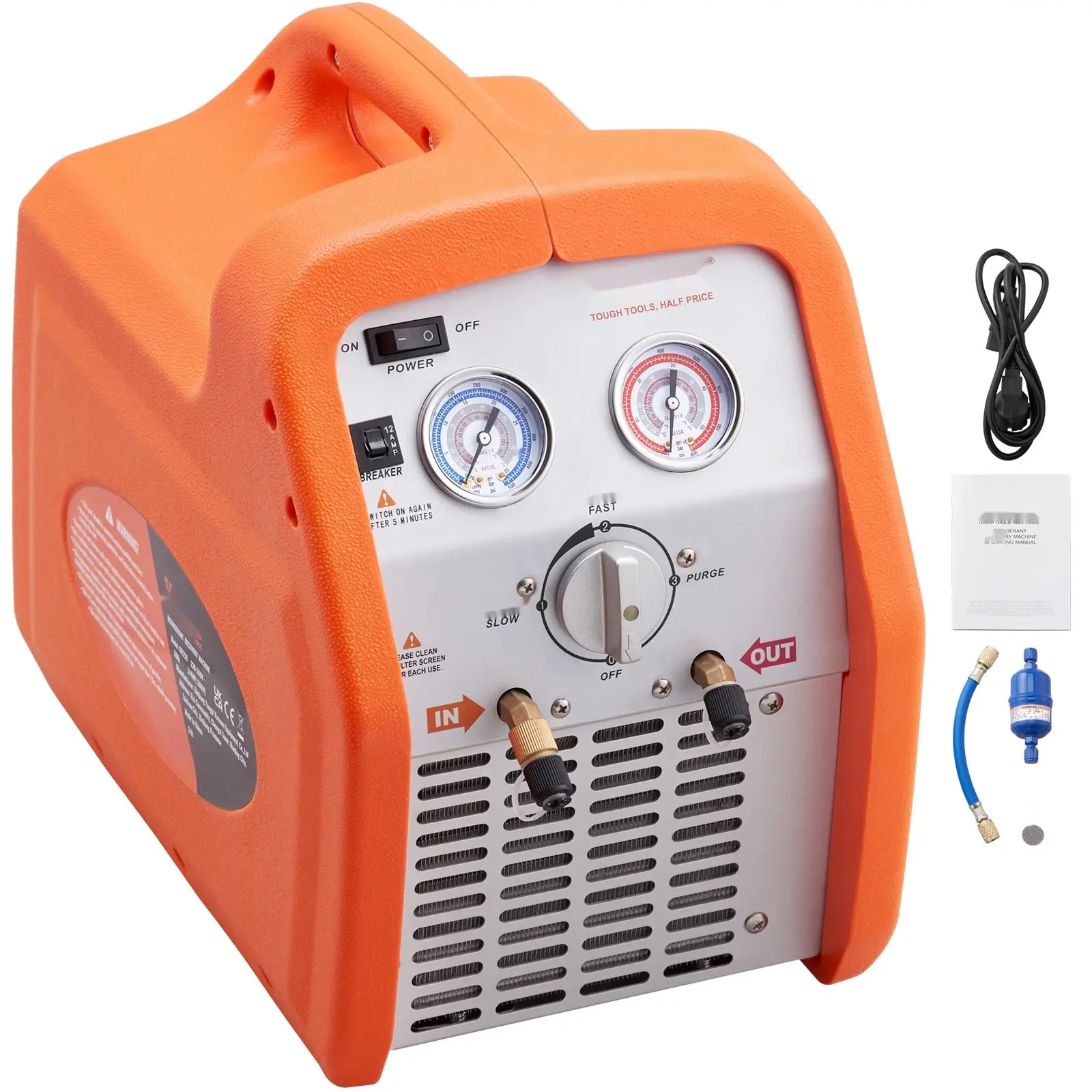 3/4 HP Refrigerant Recovery Machine, Portable AC Recovery System With High Pressure Protection, 120V 60Hz Refrigerant Recycling Unit For HVAC And Car Air Conditioning, Vapor And Liquid Refrigerant Handling, EPA Compliant