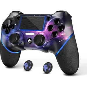 for PS4, Custom Design V2 Gamepad Joystick for PS4 with Non-Slip Grip of Both Sides and 3.5mm Audio Jack! Thumb Caps Included! (Galaxy)
