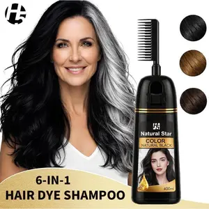 H5 6-in-1 Natural Black Hair Dye Shampoo – Fast Gray Coverage, Ammonia-Free Herbal Formula with Ginseng, Long-Lasting Natural Black Color
