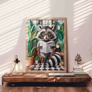 Funny Raccoon Reading 1000 Pieces Jigsaw Puzzle Hilarious Animal Art for Adults Relaxing Brain Challenge Stress Relief Family Game Unique Wall Decor Gift 27.5x20inch(70x50cm)