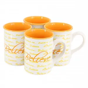 Gibson Home  16 oz Inspirational Words Believe Sto are Mug Set, Orange - 4 Piece