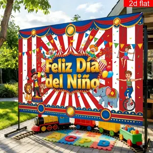 2D Flat Banner, Spanish 'feliz Día Del Niño,' Polyester, Circus Theme, Home Wall Outdoor Garden Party Decor, Large Garage Party Banner