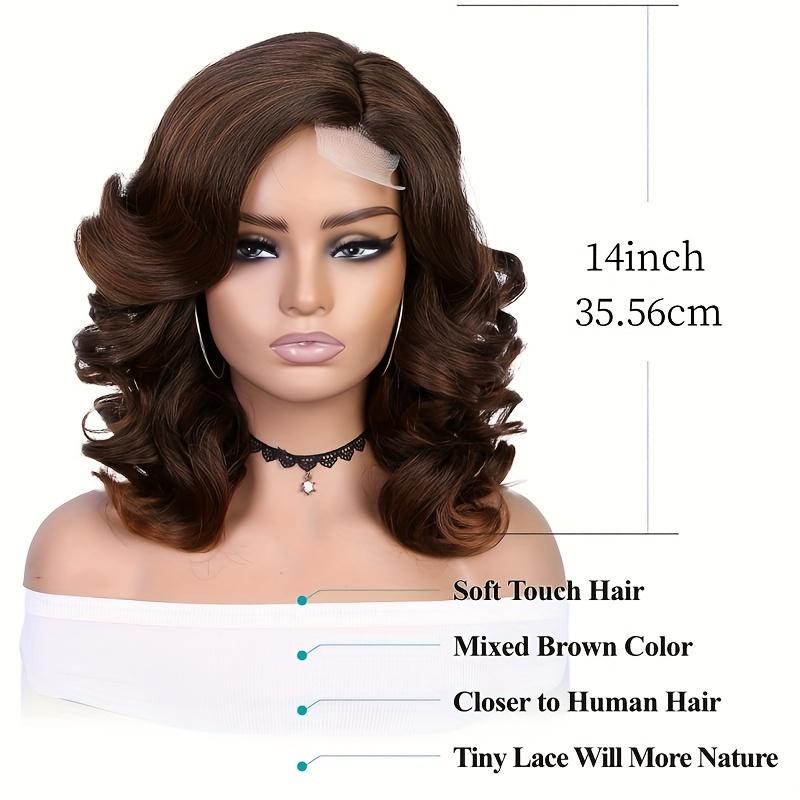 [Elegant Bob Wig] Short Body Wavy Wig Curly Loose Wave Wigs Big Curly Lady Side Part Shoulder Length Wigs Synthetic Elegant Bob Wavy Wig for Women