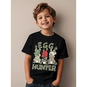 Soft Breathable Egg Hunter Deer Buck Camo Cap Deer Hunting Easter T-Shirt for Kids | Boys & Girls Graphic Tee - Round Neck Shirt for Early Elementary - Birthday Party Outfit or Everyday Play Clothes - Easy-Care Parent-Favorite Apparel, Kids Casual