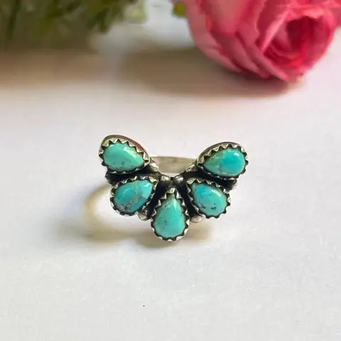 Chic Vintage Boho Bohemian Synthetic Turquoise Ring for Women Silvery Stackable Ring Statement Ring Daily Jewelry Anniversary Christmas Gift  Suitable for Both Men and Women