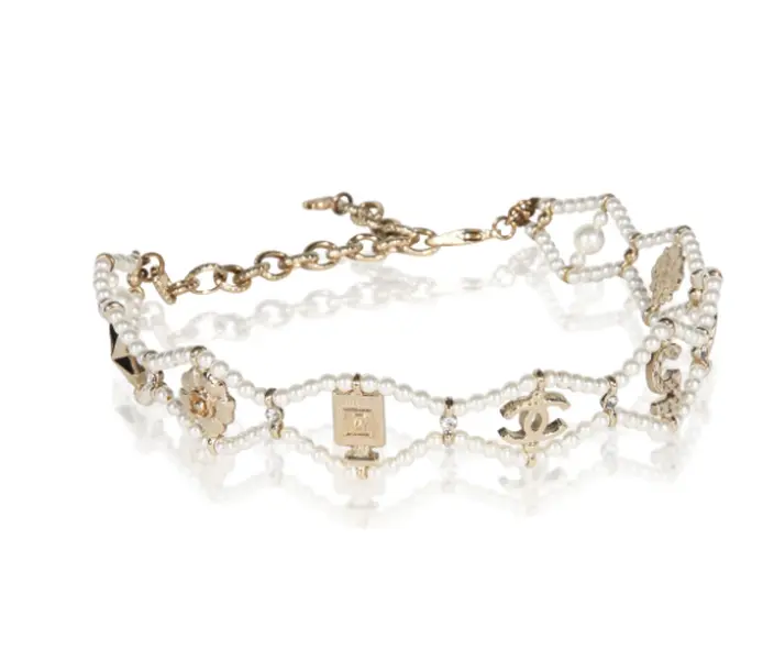 Pre-owned Chanel Gold Plated 2020 Woven Faux Pearl Choker Necklace