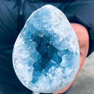 Handmade  Decoration Spiritual Healing Luck / Good Luck Hand Polished  Decoration1.67lb natural blue celestite geode quartz crystal mineral specimen healing unique decor soft home