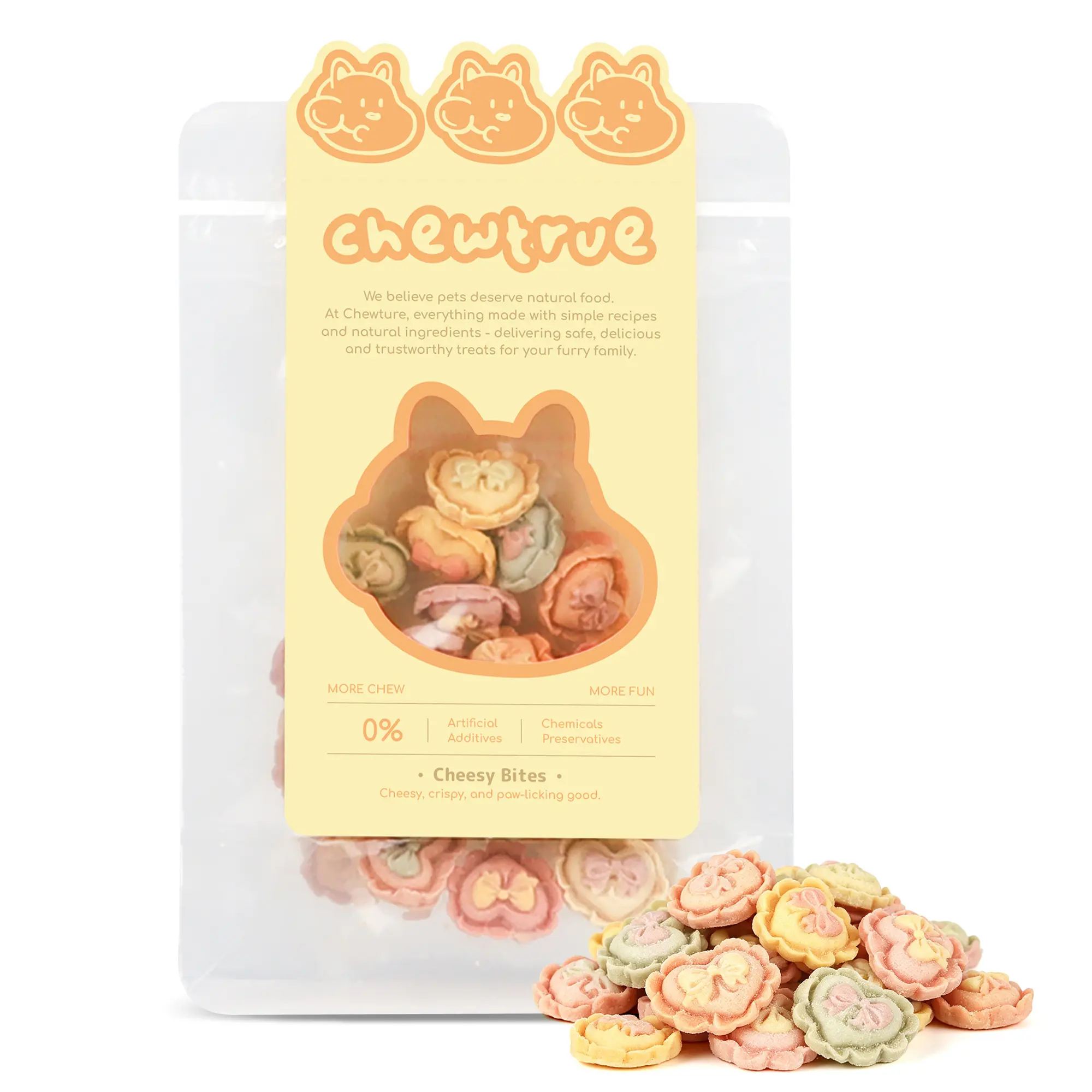 ChewTrue Freeze-Dried Mini Heart & Bows pet treats, high-calcium probiotics for gut health, multi-vitamin diet to aid digestion, delicate design ，For dogs（Pack size：45G）