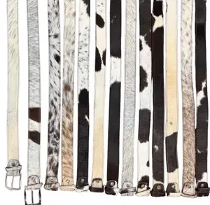 Real Cowhide Hair-On Genuine Leather Belt Unisex with Metal Buckle Cowboy Style