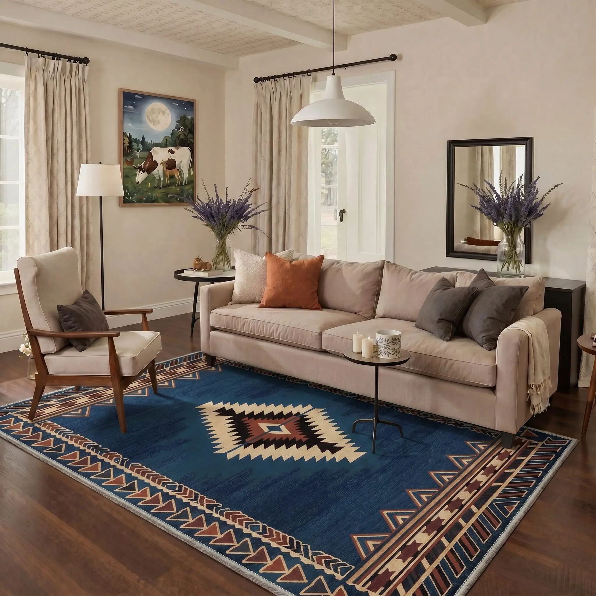 【Deals For You Days】GENIMO Rug – Pet Friendly, Non-Slip, Soft, Machine Washable Floor Carpet, Area Rug Perfect for Living Room, Bedroom, Kitchen, Hallway, Stylish Home Interior ,ARP3188-INDIGO VELVET