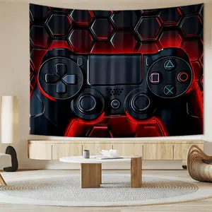 A Red and Black Gaming Game Controller-Print Tapestry, Draping and Easy to Care for, Perfect for Decorating Gaming Rooms, Dormitories, and Themed Hotels, Quickly Refreshing the Entire Room'S Gaming Aesthetic.