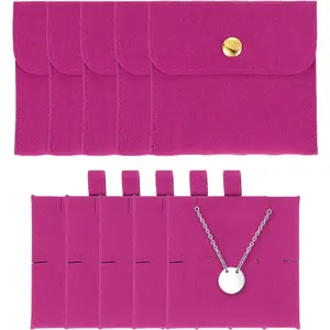 5 Pcs Microfiber Jewelry Pouches with Insert Pad, 8 x 8cm Snap Button Jewelry Velvet Gift Bags Organizer for Rings Necklace Bracelet, Rose Red