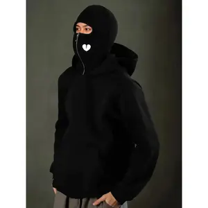 Unisex Hooded Sweatshirt Mask Design, Fitted Long Sleeve, Casual Fall & Winter Wear, Warm and Comfortable, Trendy New Arrival
