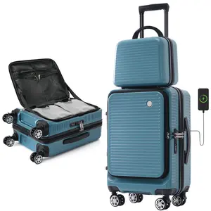 Merax 20 Inch Carry On Luggage with Wheels Top Opening Hard Shell Suitcase TSA Luggage Suitcases for Travel Woman Men(Blue)