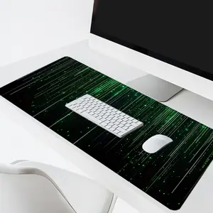 Green neon matrix large gaming Mouse Pad, cute star anti-slip protective pad, rubber lockedge desktop pad, suitable for home, office school,the perfect gift for family and friends, Desk Accessories