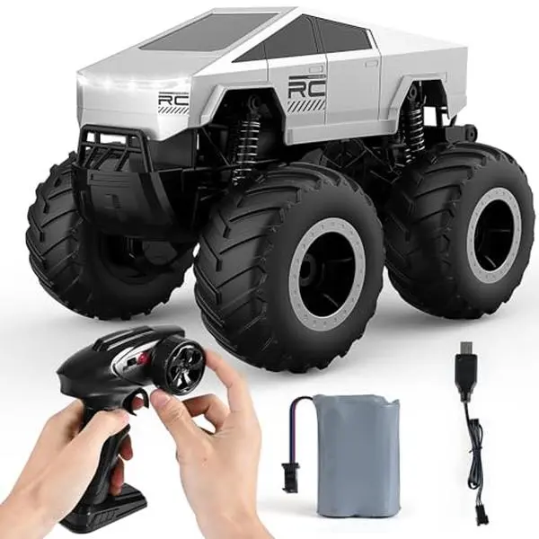 RC Cars Remote Control Car, 4WD Off-Road Truck, Metal Shell LED Headlights Offroad Monster RC Truck, 4x4 All Terrain Hobby RC Cars Toys for Boys Kids Adults Gifts 8-12