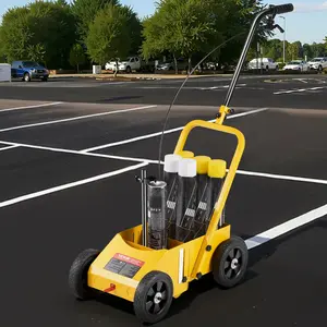 summervibes VEVOR Striping Line Marking Machine, 24x 13x 35.4 inch, 4-Wheel, Heavy Duty Striping Line Machine with 2-4 inch Adjustable Width, Make Clear Edge Line for Roads, Parking Lots, Sports Field, Yellow, Outdoor