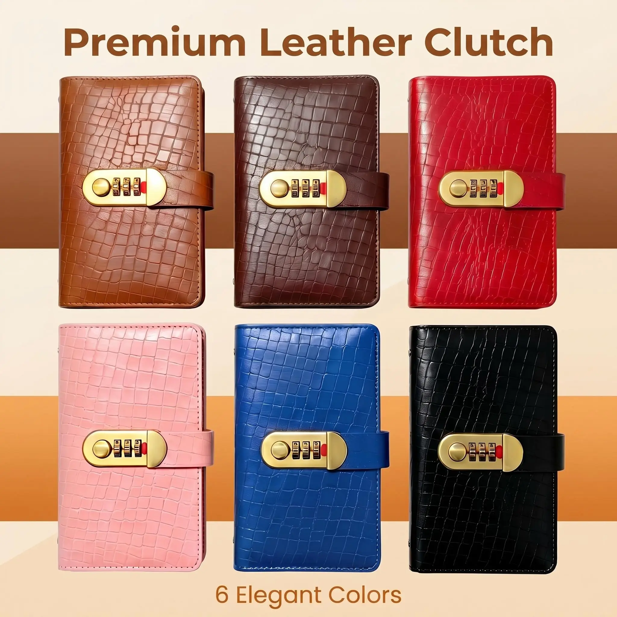 Crocodile Embossed PU Leather Password Lock Diary Journal, A5 Long Size 3-Digit Resettable Code Lock Secret Writing Notebook with Inner Card Slots, Privacy Protected Locked Planner for Teen Girls Students, 6 Elegant Colors