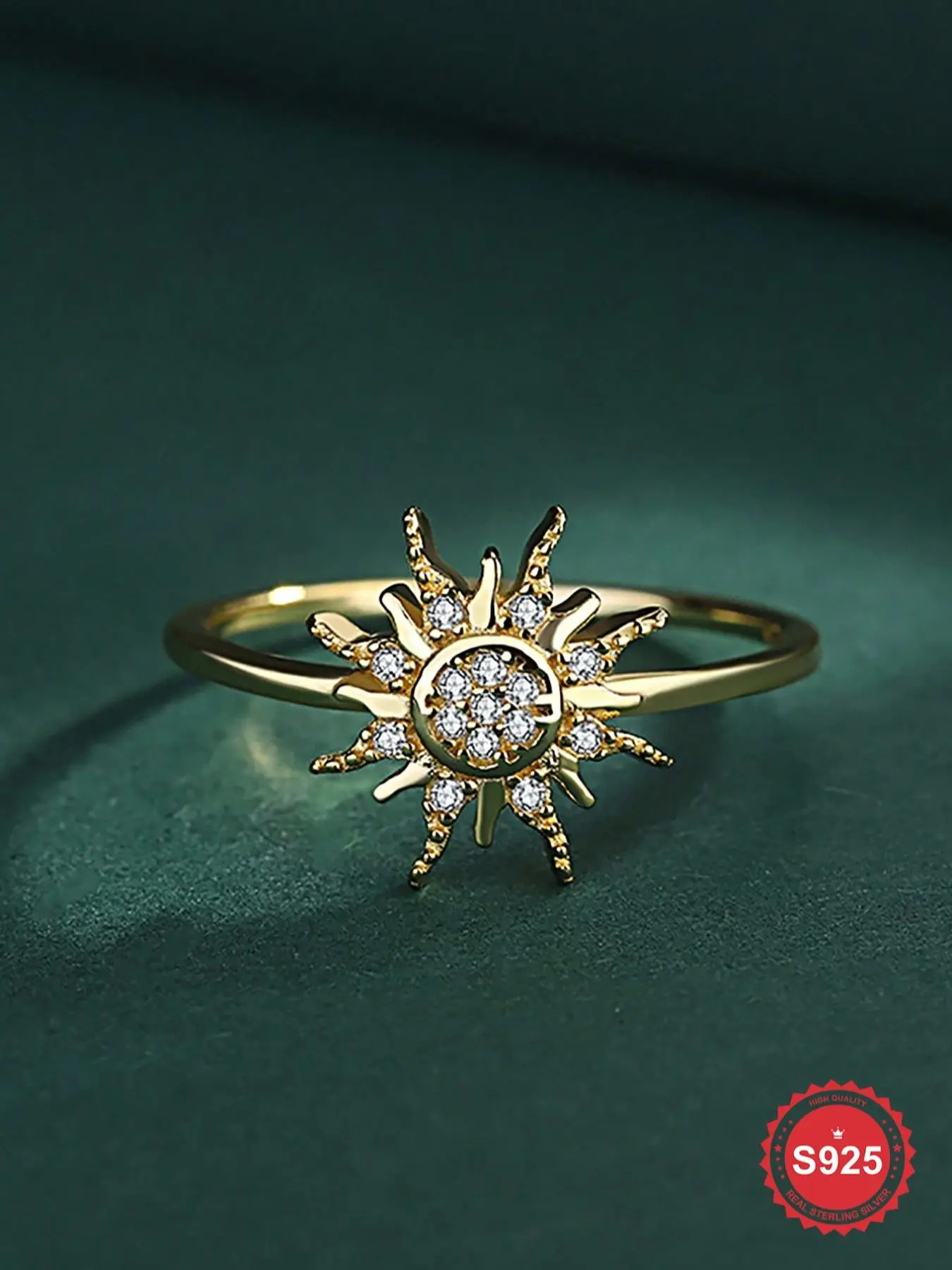 S925 Sterling Silver Sun Design Ring, Fashion Artificial Zircon Decor Elegant Beautiful Rings for Women & Girls, Trendy All-match & Exquisite Jewelry Rings for Birthday Gift, Statement Ring