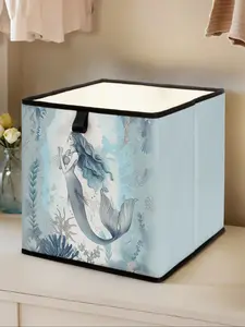 Mermaid Pattern Print Open Storage Box, Stackable Drawer Organizer, Durable Multi-Functional Design for Home Dorm Room Organization