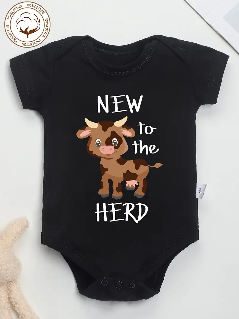 Cow Pattern Print Youngsters Onesie - 100% Pure Cotton, Soft Knit Fabric, Casual Round Neck Short-Sleeve Romper, Perfect for Outdoor Wear