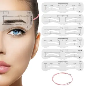 6-Piece Rope-Tied Head-Mounted Eyebrow Shaping Makeup Tool, Portable Reusable Symmetric Connected Eyebrow Stencils, Eyebrow Drawing Aid for Beginners, 6 Different Eyebrow Shapes