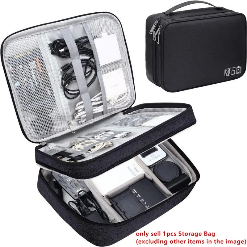 Cation Three Layer Portable Power Earphone Storage Bag Travel Organizer Pouch Multi Functional Data Cable Digital Package Handheld Travel Accessories, Travel Necessities, Travel Organizer Bags