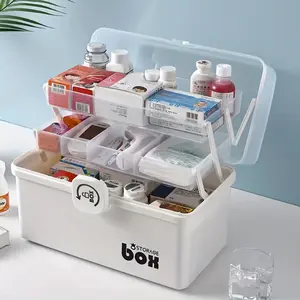 Large-capacity lidded storage box for home use, 3-layer large-capacity storage organizer with handle, multi-layer categorized home storage box,  transparent and durable multi-layer plastic container.
