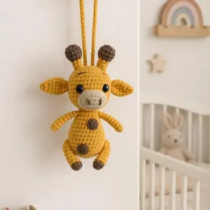 Yarny Bear - Crochet Giraffe Car Charm, Cute Rearview Mirror Hanging Ornament, Adorable Backpack Decoration, Handmade Animal Gift For Kids And Car