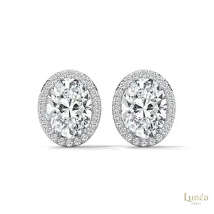 1.25 CT. Oval Halo Lab Diamond Stud Earrings | Lab Grown | 14K Gold & Platinum