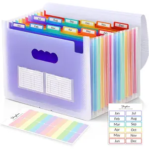 Accordion File Organizer, 12 Pockets File Folders, Letter Size Expanding File Folder with Colored Tabs and Expandable Cover (Transparent)