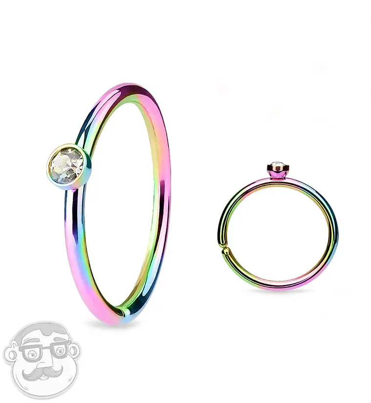 20G Rainbow Stainless Steel Nose Hoop with Micro CZ Gem