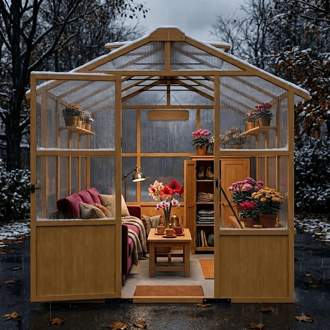 6X12 FT Wooden Greenhouse for Outdoor, Walk-In Greenhouse Kit with Ventilated Window And Lockable Door And Polycarbonate Panels, Large Wood Frame Green House for Garden, Backyard, Patio, Lawn, Plant, Garden Houses