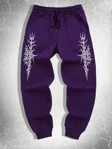 Men's Graphic Print Jogger Pants, Regular Fit Casual Comfy Sweatpants for Spring & Fall, Men's Trousers for Daily Wear