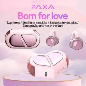 PAXA K521 Heart-Shaped Clip-On Wireless Headphones with Bluetooth 6.0, Stable Connection, 360° Surround Sound, Lightweight Comfortable Design, Cute Gift Earbuds for Girls, Women & Couples, Compatible with Android & iOS