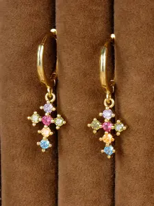 A pair of gorgeous sparkling colorful rhinestone cross pendant women's earrings, fashionable and elegant, suitable for wearing at parties, the perfect gift for women, Studded Cross Earrings
