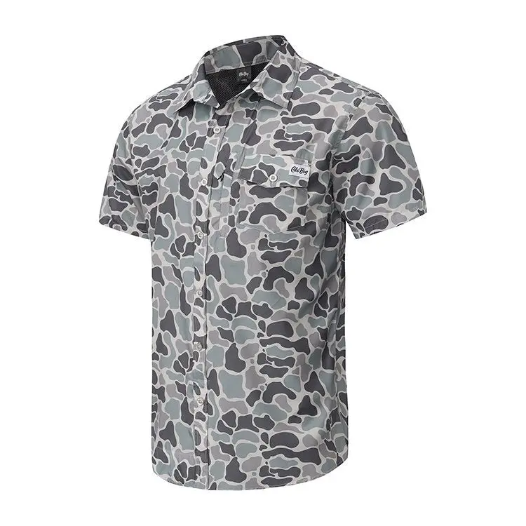 OLE BOY Performance Button Up Fishing Shirt - Grey Camo