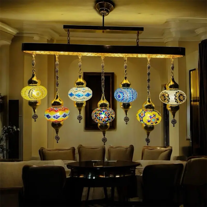 Set of 7 Anatolia Golden Mosaic Dining Table Chandelier