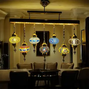 Set of 7 Anatolia Golden Mosaic Dining Table Chandelier