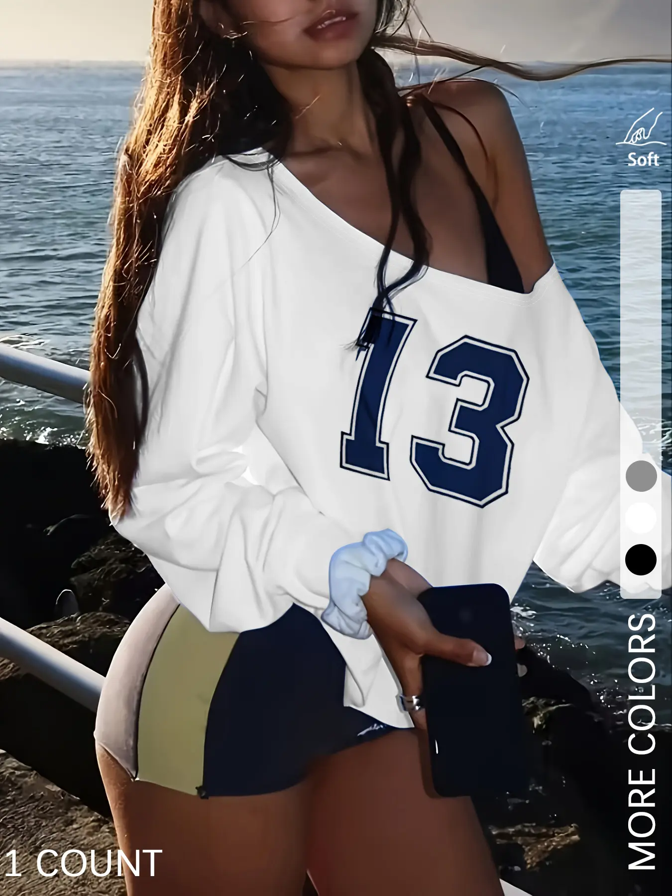 Women's Digital Printed Off-the-Shoulder Long-Sleeved Fitted Soft Knit Sweatshirt, a Basic Top Suitable for Autumn and Winter Everyday Casual Wear, Perfect for Women's Daily Outfits, Fall Winter Knitwear
