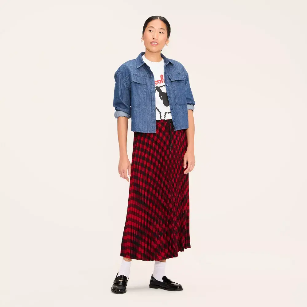 Women's Original Buffalo Check Midi A-Line Pleated Skirt - Woolrich, Casual Clothes, Polyester Fabric, Stylish Design