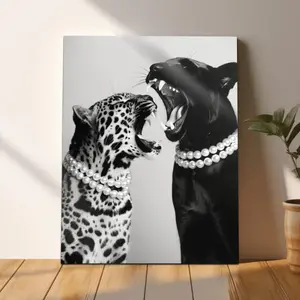 Exquisite and Elegant Leopard Print Canvas Wall Art Classic Black and White Jungle Aesthetic Photography Black and White Leopard Print Canvas Wall Art Suitable for Modern Living Home Room Decoration Thickened with Frame Can Be Hanged