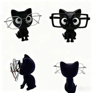Cute black cat shape 3D printed glasses frame - sturdy plastic glasses holder, sitting kitten shape, super cute desktop storage, suitable for home, office or gifts Kitty