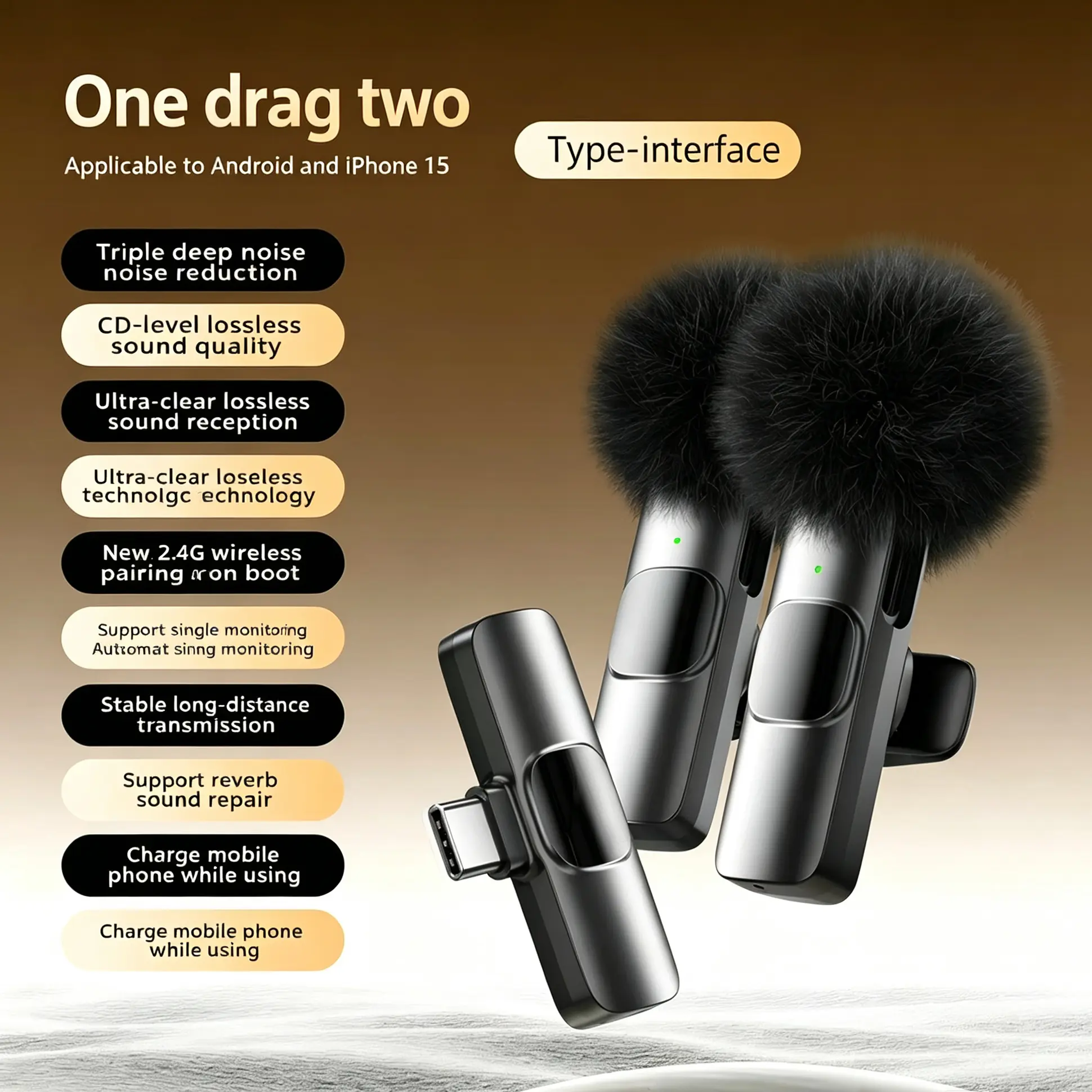 Wireless Microphone for iPhone iPad and Android Phone, 2 Pack Wireless Lavalier Lapel Mic with Noise Reduction, Plug and Play Mini Microphone for Video Recording Interview Podcast YouTube TikTok Vlog
