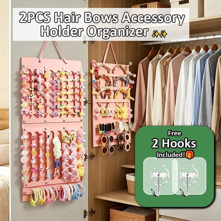 [Backtoschool] 2 Free Hooks Hair Bows Organizer knot Design Hair Clip Storage Rack, CuteHair Accessories Display Rack, Wall MountedHangable Hair Clip Storage Rack for Baby RoomDecor Decoration, Hanging Decor