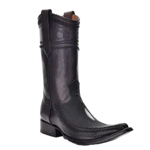 Cuadra Men's Stingray Laser & Woven Black Leather Boots CU414