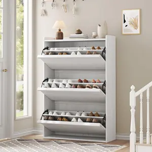 Gaomon MDF Wood Shoe Cabinet - 3 Flip Drawers with Adjustable Shelf, Waterproof Wall-Mounted Rack for Entryway, Hallway, Easy Installation & Room Decor Organizer