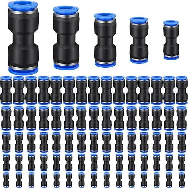 Pneumatic Quick Connect Air Line Fittings Assortment - 100 Pcs Straight Push Fit Connectors for Air Compressor & Truck Repair