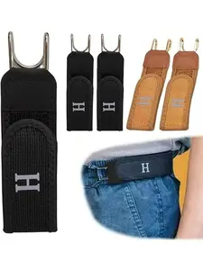 2PCS Belt Hooks for Pants,5.7" X1.5" Metal Hook Elastic Belt,Adjustable Magic Tape Beltless Buckle,Unisex Buckle-Less Elastic Invisible Waist Belt for Women Men