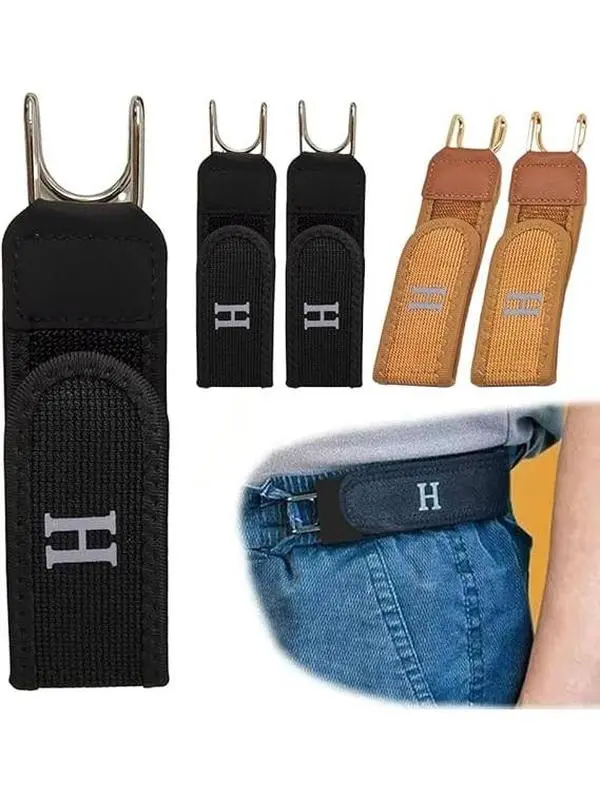 2PCS Belt Hooks for Pants,5.7" X1.5" Metal Hook Elastic Belt,Adjustable Magic Tape Beltless Buckle,Unisex Buckle-Less Elastic Invisible Waist Belt for Women Men